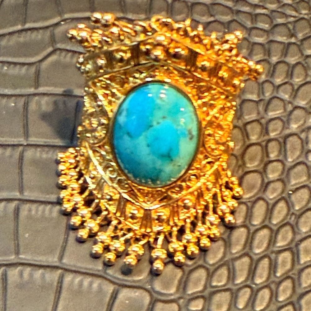 Gold And Turquoise Statement Ring - image 2